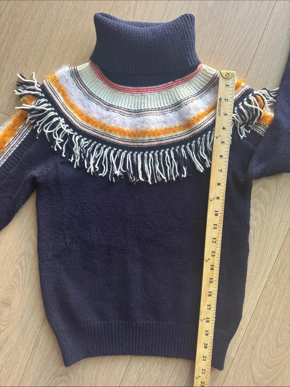 By Anthropologie Margherita Nordic Sweater Blue Fringe Size S